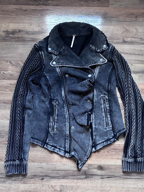 Jackets & Blazers - Free People Distressed Moto Cotton Jacket/Sweater